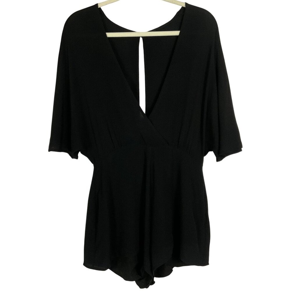 NWT Tobi Danielle Romper, Black, Medium, Lined Shorts, Open Back, Deep V-neck